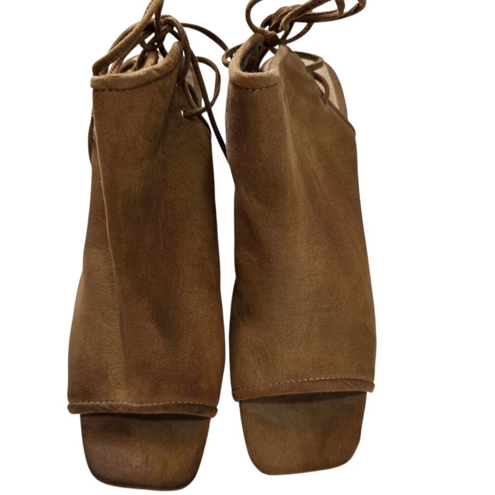 JustFab Brown Lace Up Open Toe Mule Booties Block Heel Western Size 10
